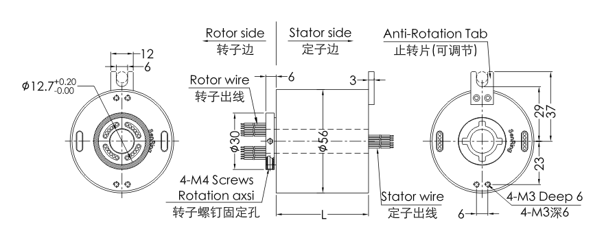 uh1256-02 series UH1256-02 Series USB2.0 Signal Slip Ring slip ring Drawing 