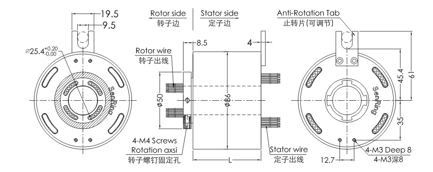 uh2586-02 series UH2586-02 Series USB2.0 Signal Slip Ring slip ring Drawing 