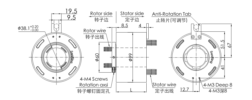 uh3899-01 series UH3899-01 Series USB2.0 Slip Ring,USB Rotary Connector slip ring Drawing 