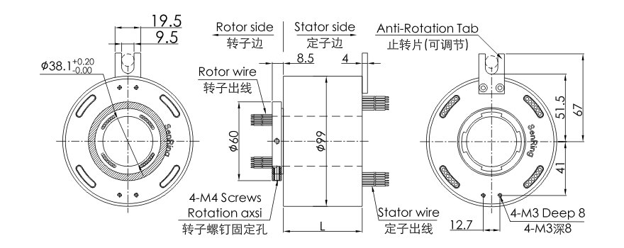 uh3899-02 series UH3899-02 Series USB2.0 Signal Slip Ring slip ring Drawing 