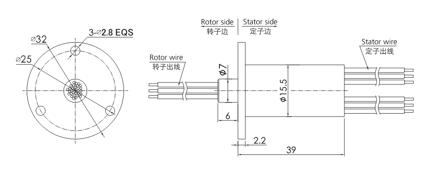 OD mm series Single Channel USB Slip Ring drawing