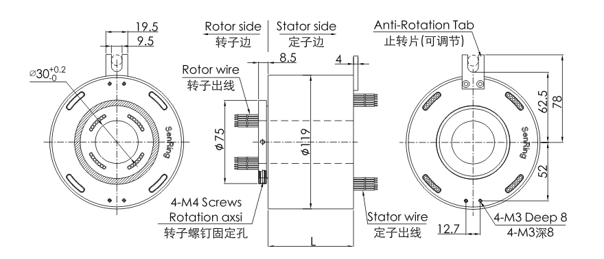 OD mm series Servo Motor Encoder Slip Ring drawing