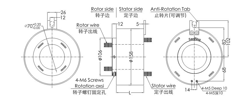 zh70158 series ZH70158 Series Servo Motor Encode Slip Ring slip ring Drawing 