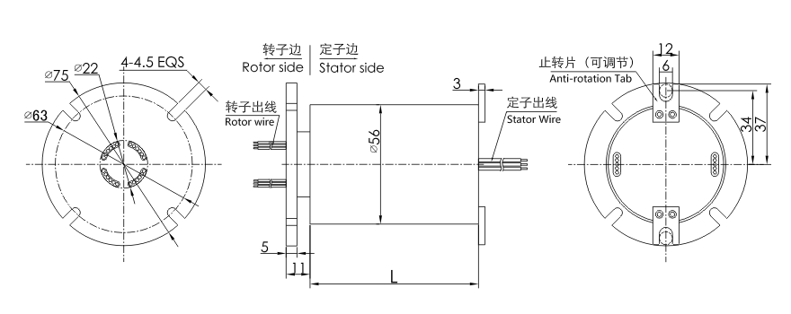 OD mm series Servo Motor Encoder Slip Ring drawing