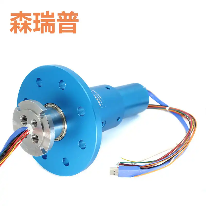 Flange-mounted stator with 4-in-4-out pneumatic slip ring, integrated with USB slip ring