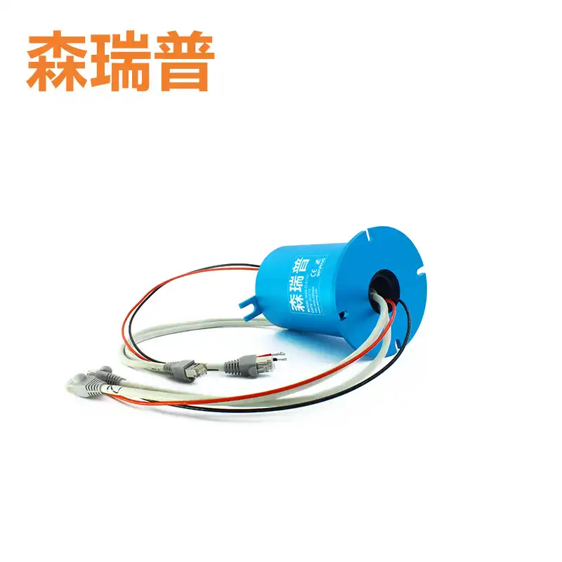 Gigabit Ethernet slip ring with rotor-side mounting flange, featuring 2 Gigabit Ethernet channels and 2 channels of 10A power